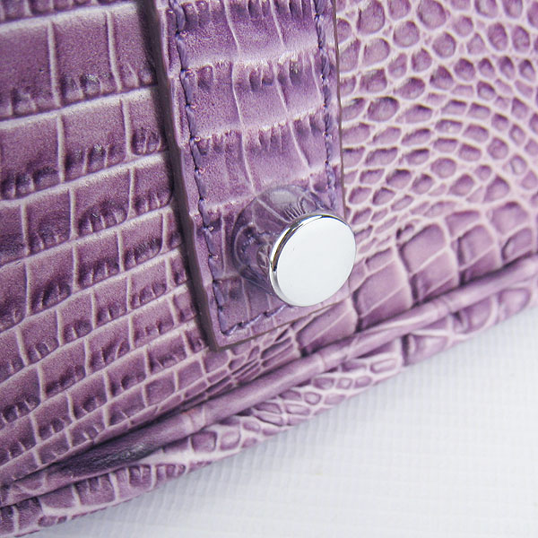 High Quality Fake Hermes Birkin 35CM Crocodile Head Veins Leather Bag Purple 6089